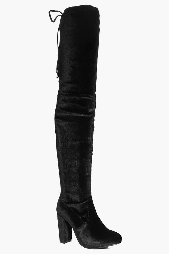 Sadie Velvet Tie Back Over The Knee Boot